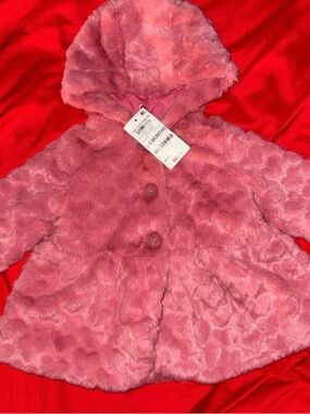 First Impressions Pink Plush Hooded Pea Coat